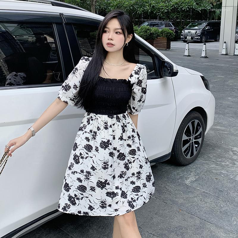 

Party Dresses 2023 Summer S4XL Big Yards Dress French Lace Rose Printed Short, Black