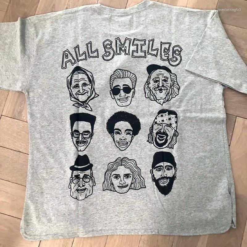 

Women's T Shirts All Smiles Graphic Tees Unisex Men Women Funny Printing Summer Short Sleeve Loose Vintage Crewneck Cotton Tops, Gray