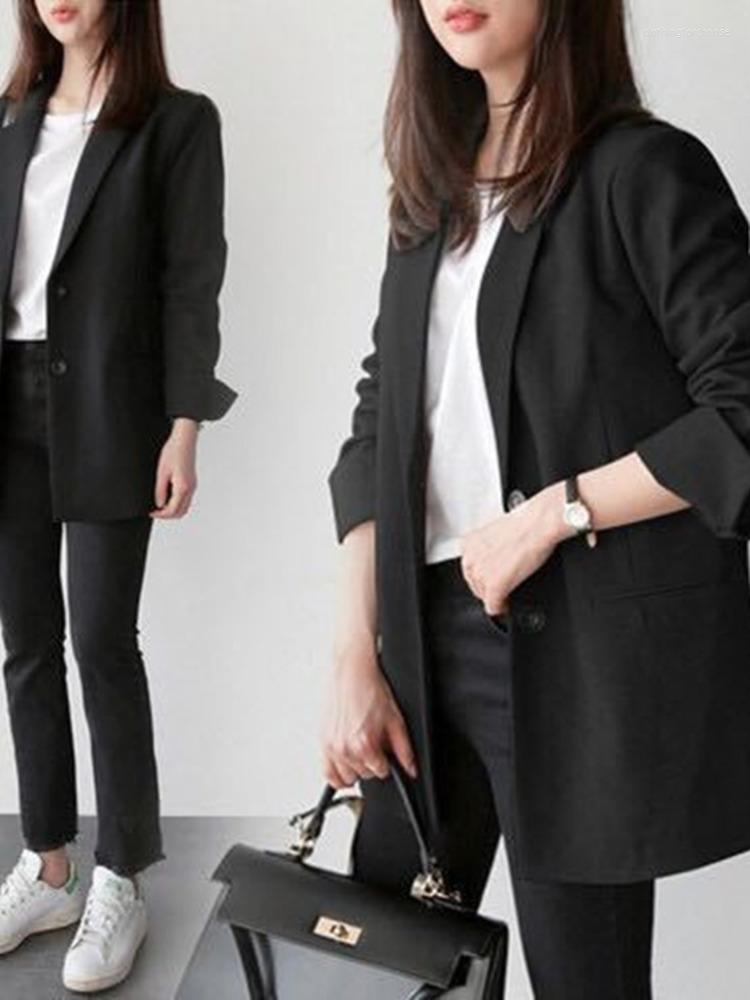 

Women' Suits Women' Elegant Work Office Blazer Single Button Streetwear Fashion Commuter Long-sleeved High Street Solid Color Jacket, Black