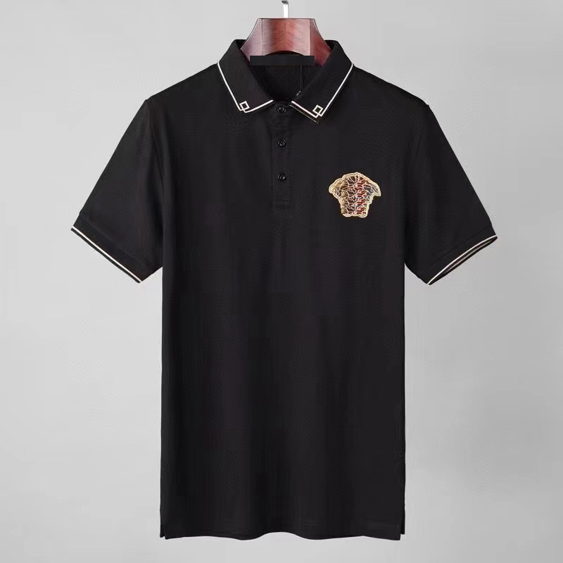 

2023Men's short-sleeved polo shirt printed youth EuropeAn-American style urban men's top short-sleeved lapel, Black