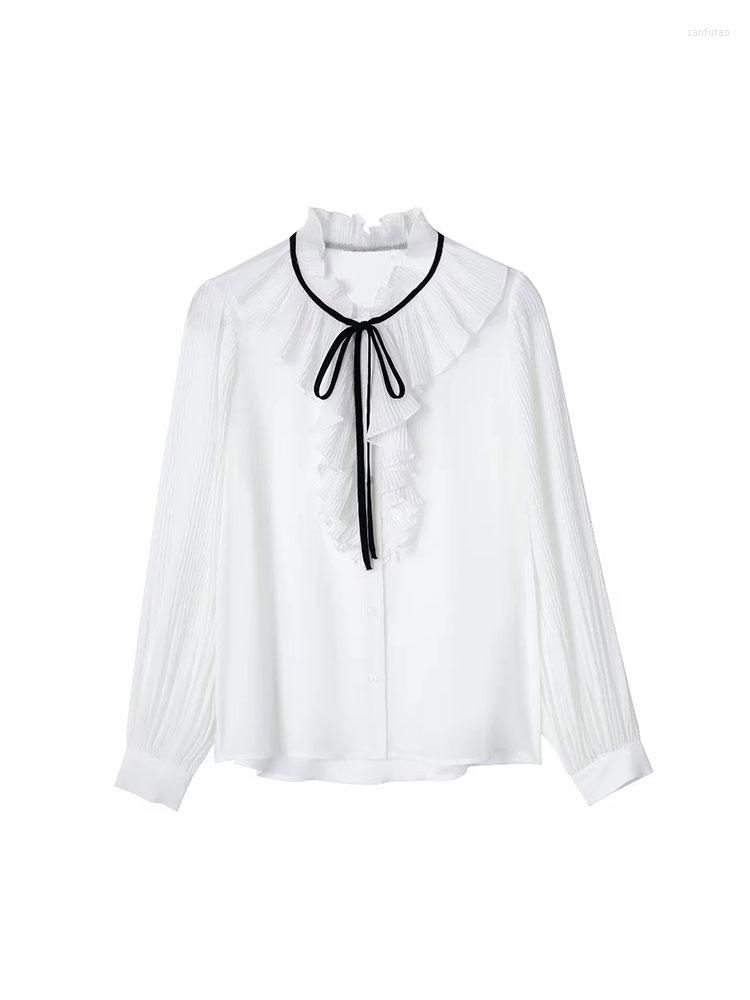 

Women's Blouses Nlzgmsj 2023 Lace Up Spring Summer Chiffon Shirts Women Tops Long Sleeve Button Clothing F50, Picture shown