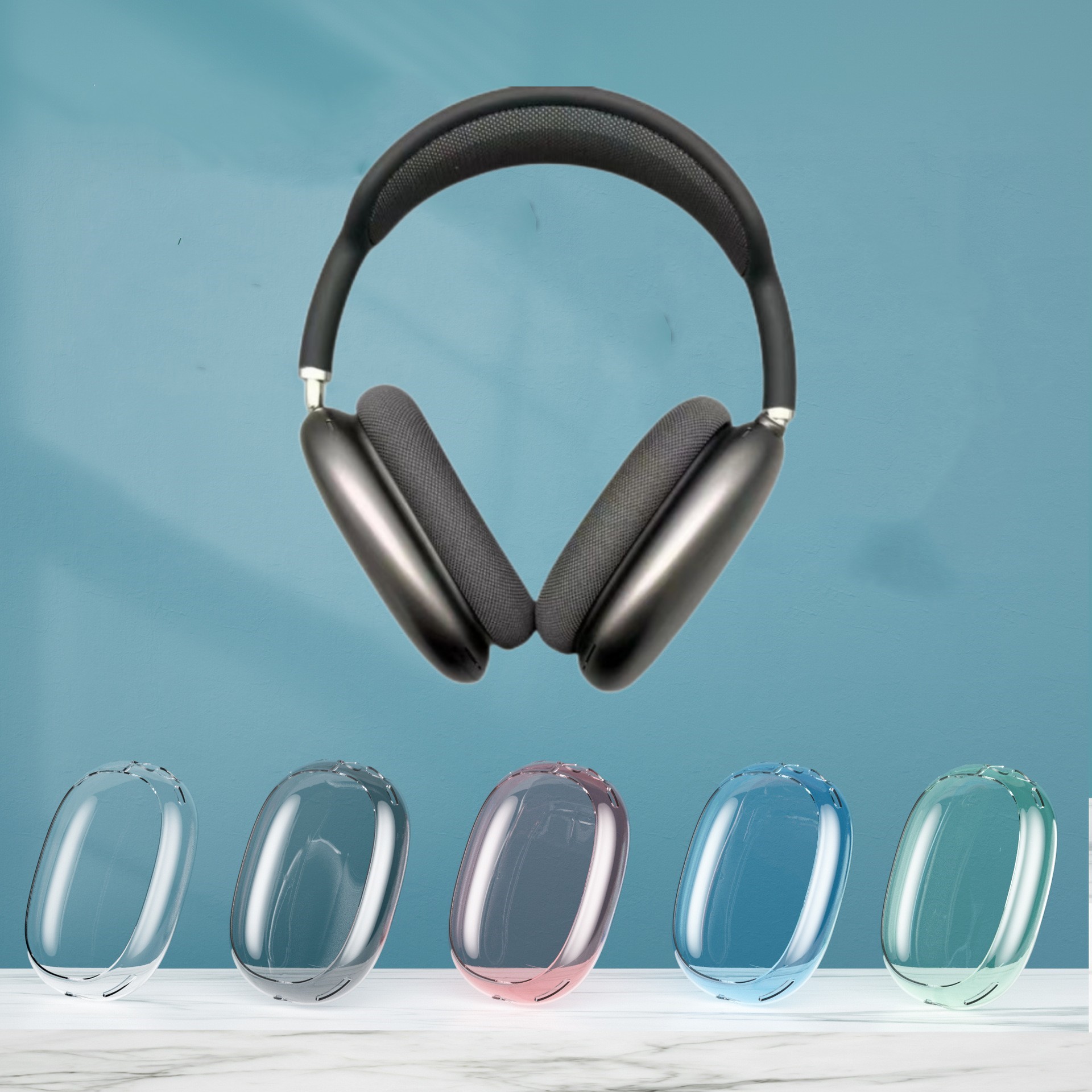 

For Airpods Max Headband Headphone Accessories Transparent TPU Solid Silicone Waterproof Protective case AirPod Maxs Headphones Headset cover Case, Black