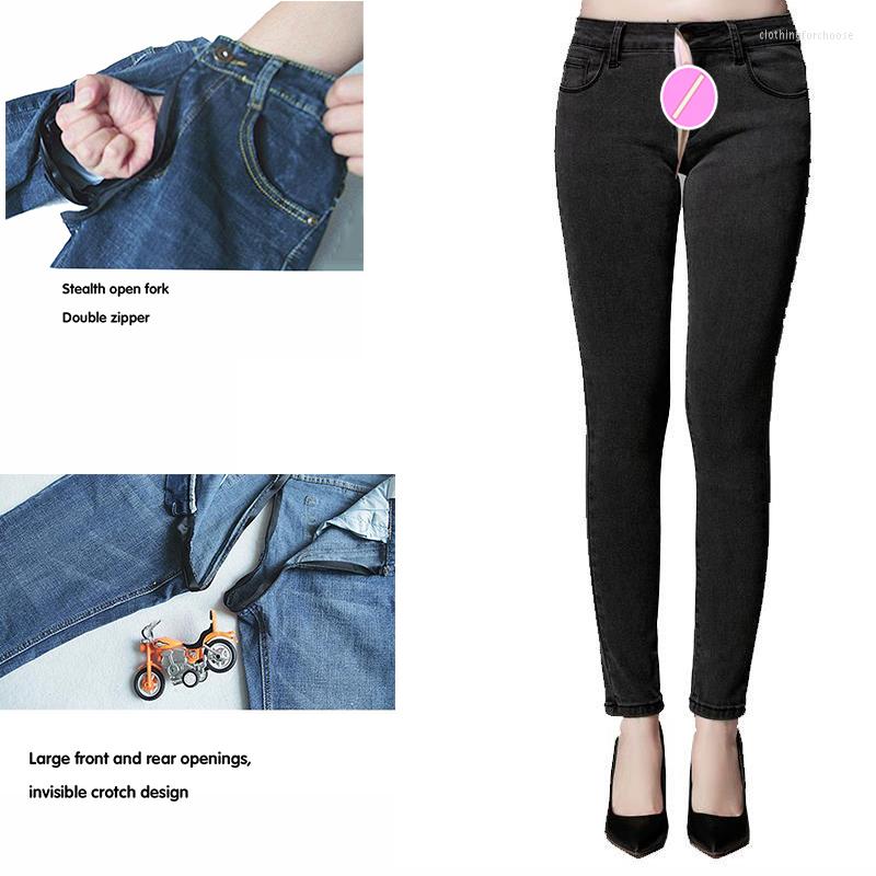 

Women's Jeans Skinny Women's Invisible Front And Rear Open-Seat Pants Elastic Plus Size 150kg Women Korean Pant Outdoor Convenient, Black
