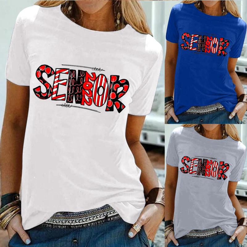 

Women' T Shirts Women Summer Top Graduation Season Printed Casual Loose Tunic Shirt Cute Womens Striped Tee Short Sleeve, Blue