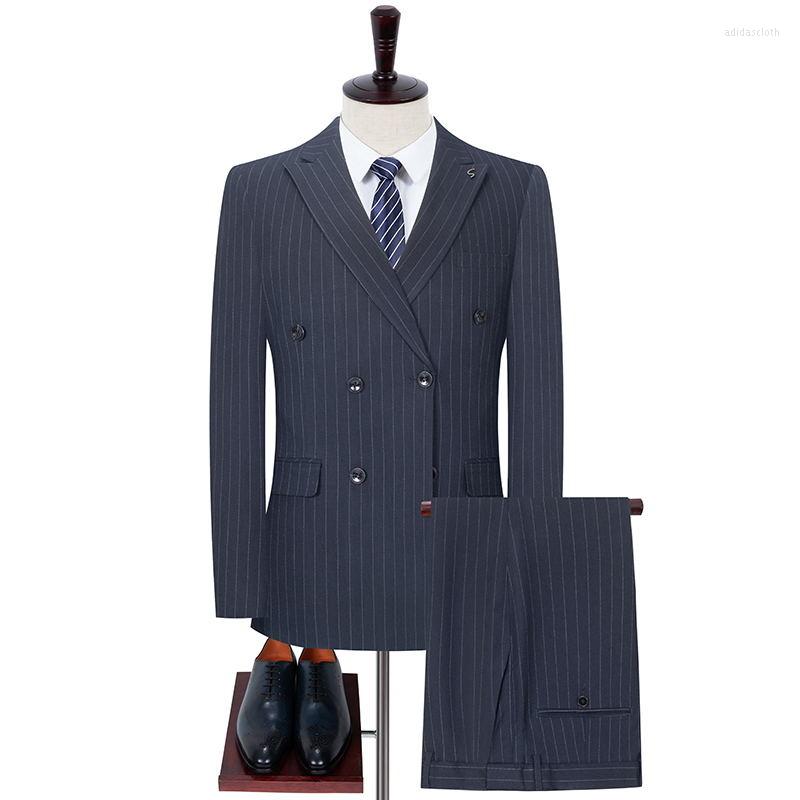 

Men' Suits Boutique Blazer Vest Trousers Men' Fashion Striped Business Casual British Style Gentleman Elegant Formal Suit 3-piece Set, Navy blue