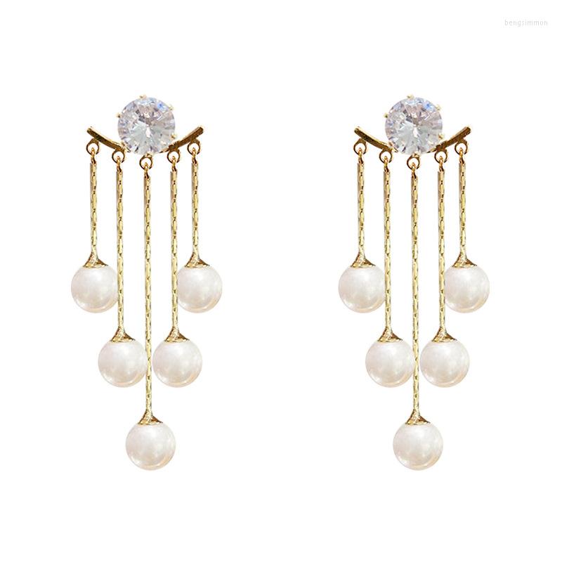 

Dangle Earrings Long For Women Fashion Shiny Crystal Simulated Tassel Drop Earring Vintage Gold Color Brincos Wedding Jewelry