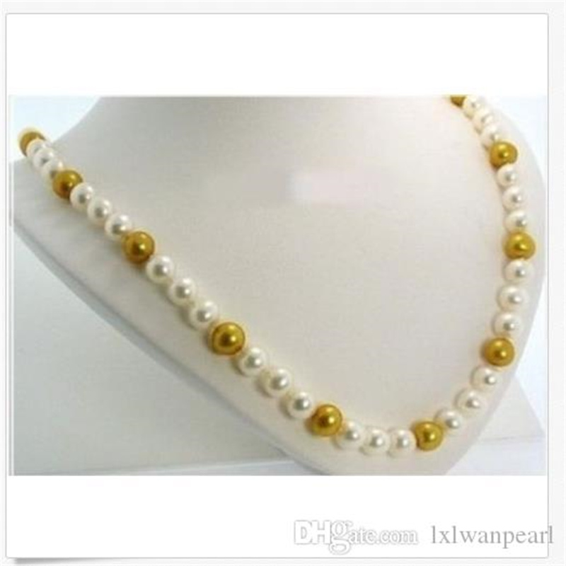 AAAA11-10MM Australian south sea white GOLDEN PEARL NECKLACE 20inch 14k clasp-image-436011447