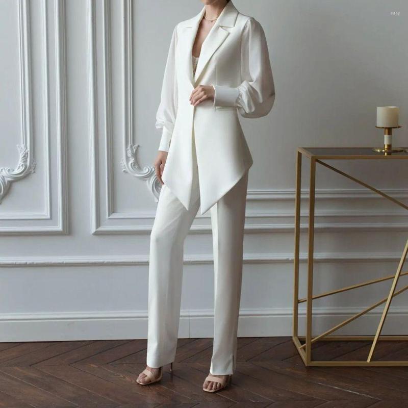 

Women's Two Piece Pants Celebrity Wedding Women's Blazer Sets Ivory Suits Elegant Fashion Office Ladies 2 Pcs, Beige