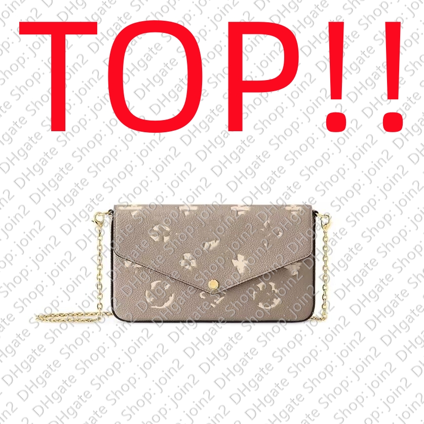 

TOP. M69977 FELICIE POCHETTE Clutch Bag Designer Handbags Purses, Gray/cream