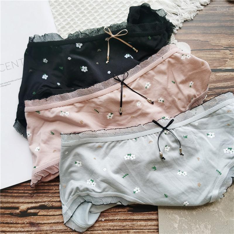 

Women's Panties Small Broken Flower Pastoral Style Cute Printed Flowers Fresh Lace Sexy Female Underwear Student Breathable Bow WOMEN, Black
