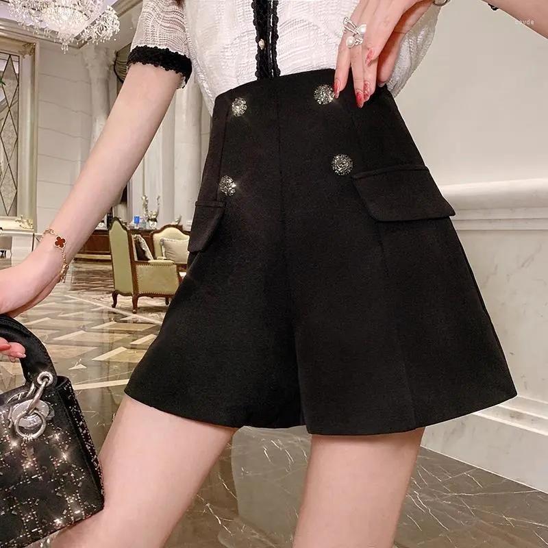 

Women' Shorts Black White High Waist Women Elegant Spring Summer Fashion Office Suit Wide Leg Short Trousers Button Pants