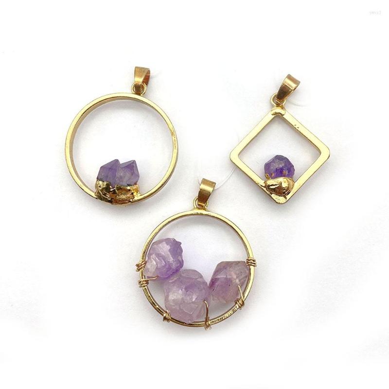 

Pendant Necklaces Natural Stone Amethyst Pendants Fashion Jewelry DIY Making Necklace Earrings Round Rhombus Geometric Accessories Small