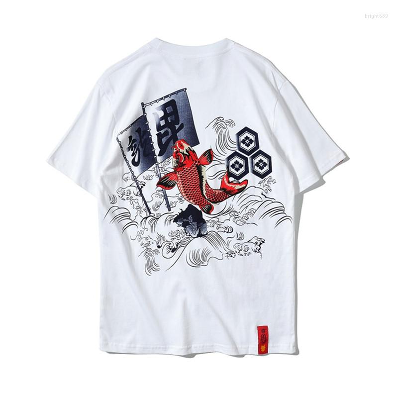 

Men's T Shirts Japanese Style Summer 2023 Carp Fish Print T-Shirt Streetwear Hip Hop Ukiyo E Koi Printed Tees Cotton Short Sleeve Casual, Black