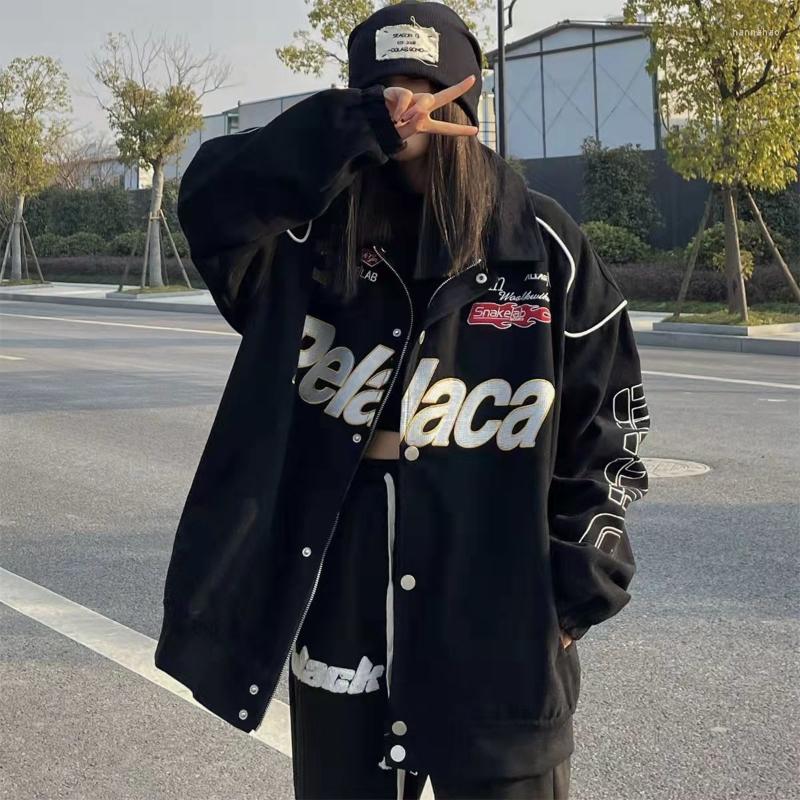 

Women' Jackets Deeptown Gothic Biker Jacket For Women Oversized Baseball Streetwear Fashion Vintage Black Autumn College Bomber Coat