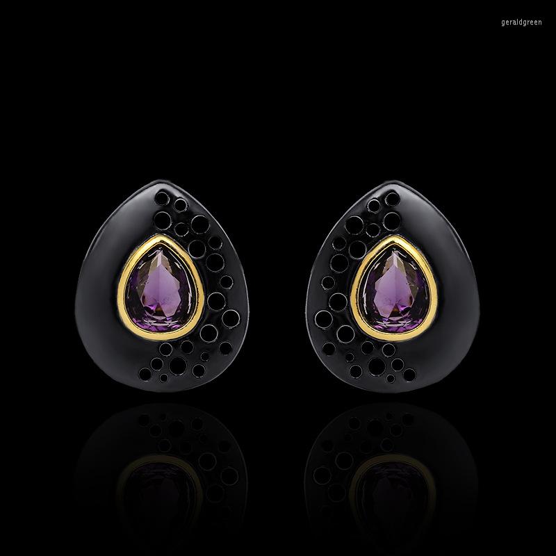

Stud Earrings CIZEVA 2023 Antique Black Gold Two Tone Drop Shape Amethyst For Women Wedding Party African Jewelry