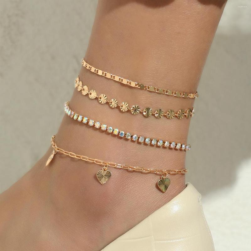 

Anklets Aprilwell 4 Pcs Bohemian Aesthetic Bracelet Anklet Set For Women Gold Color 2023 Trend Geometric Cuff Leg Chains Armband Jewelry