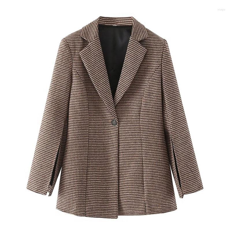 

Women' Suits Houndstooth Chic Office Lady Blazers For Women Elegant Stylish Coats 2023 Women' Long Sleeve Single Button Slim Blazer, R229-1