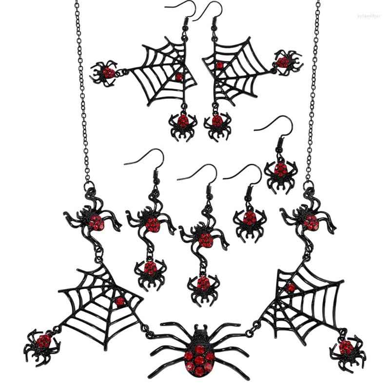 

Necklace Earrings Set Halloween Spider Web Rhinestone Drop Dangle Black Spiderweb, Picture shown