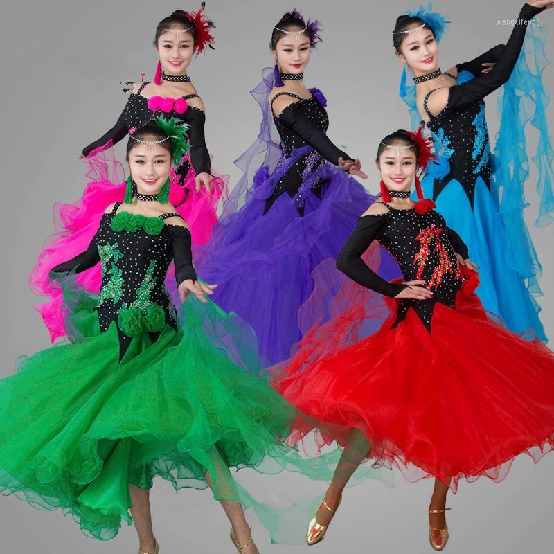 

Stage Wear Ballroom Dance Costumes Sexy Senior Stones Long Sleeves Dress For Women Dresses, Green