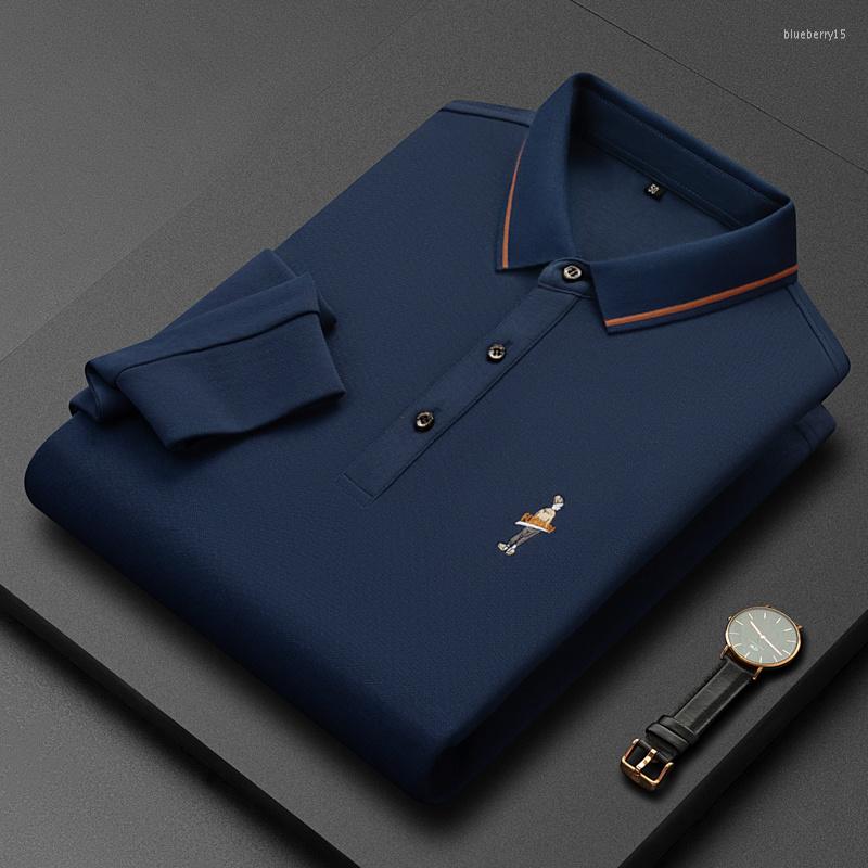 

Men's Polos End High Boutique Embroidery Long Sleeve Polo Shirt Men's Spring And Autumn Loose Business Casual T-shirt Luxury Top, Black