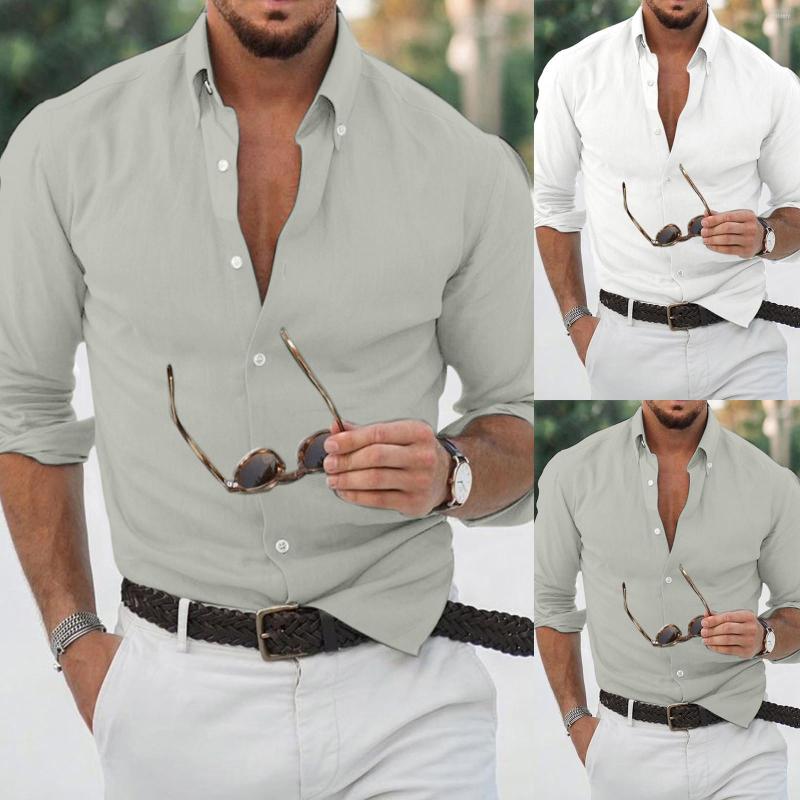 

Men' T Shirts Male Summer Solid Casual Shirt Mens Turn Down Collar Long Sleeve, White