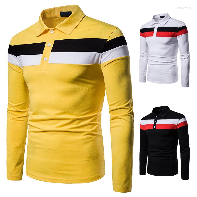 

Men' Polos Spring PolO Fashion Chest Two-color Stitching Design Flip Collar Long Sleeve, Black