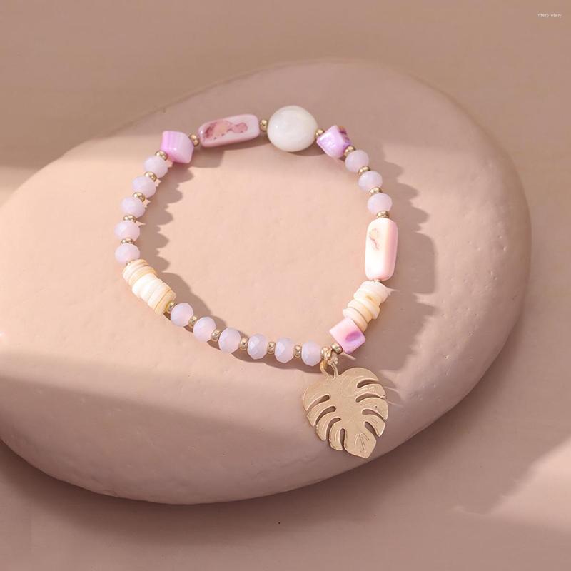

Charm Bracelets Sweet Metal Leaf Shell Crystal Beaded Bracelet For Women Trend Aesthetics Summer Delicate Fashion Jewelry Gifts