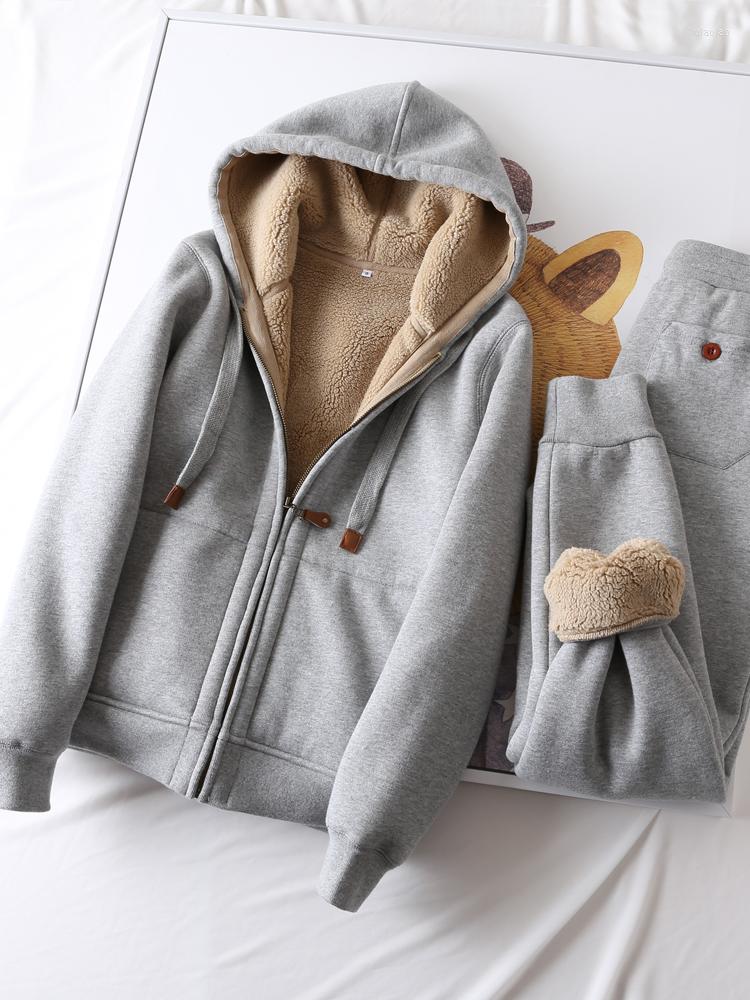 

Women's Two Piece Pants Casual Fashion Sweater Suit Women's Autumn And Winter Warm Long-sleeved Fleece Thick Sportswear Two-piece Set, Black suit