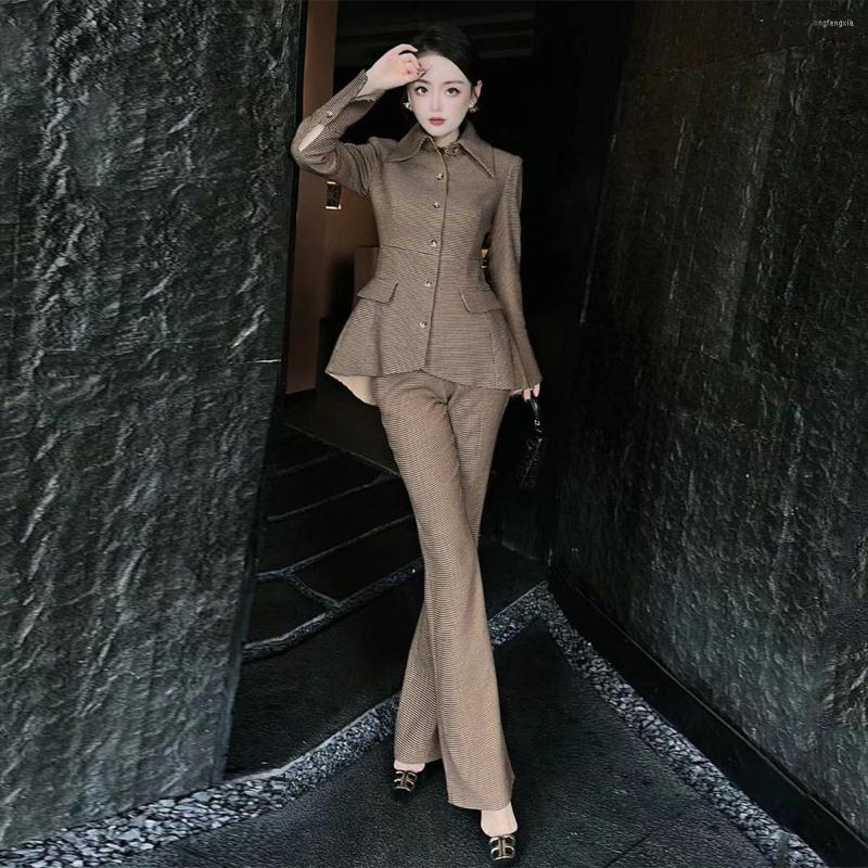 

Women' Two Piece Pants SuperAen Women Fashion Lapel Woolen Coat Trousers Suit Two-piece Winter Suits For, Photo color