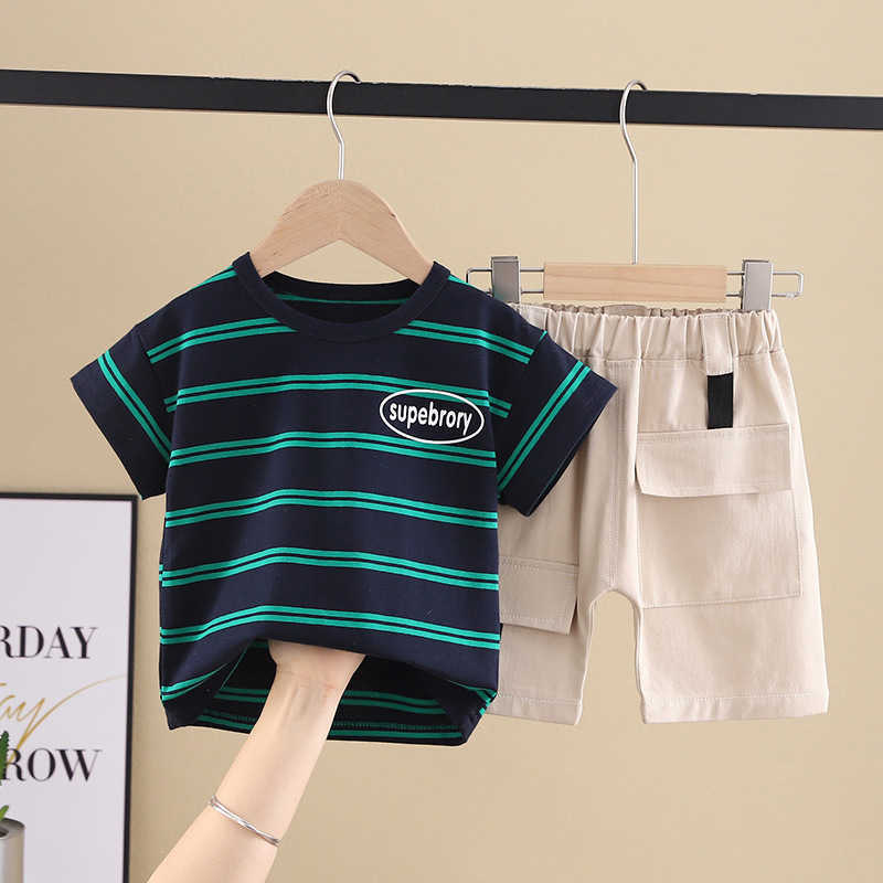 

Clothing Sets Baby Boy Clothes Suits Year Summer Newborn Soft Cotton Stripe TShirt Shorts Infant Toddler Set, Beige