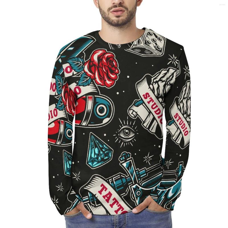 

Men' T Shirts Rose Skeleton Retro Pattern Men Long Sleeve Shirt Print Fashion Lightweight Streetwear Tops Novelty Tshirts, Style-19