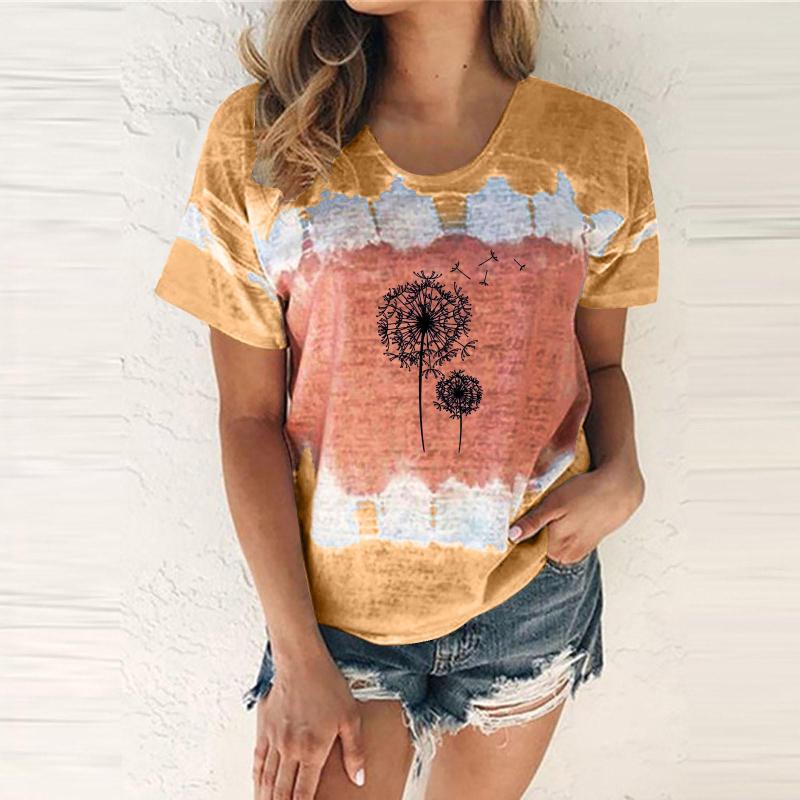 

Women' T Shirts Loose Tunic Top Womens Casual Fashion Round Neck Tie Dye Flower Printing Short Sleeve Shirt Blouse Tops Tees For Women, Black