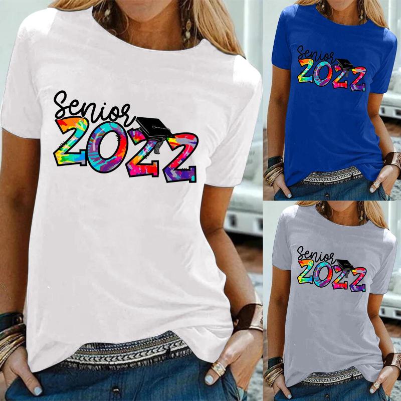 

Women' T Shirts Women Summer Top Graduation Season Printed Casual Loose Tunic Shirt Cute Womens Long Sleeve Cotton, Blue