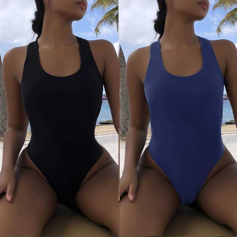 

Swimwear Solid Color Sling Backless One Piece Swimsuit Womens Sexy Triangle, Black