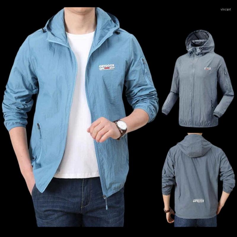 

Men's Jackets Jacket Men Summer Outdoor Quick Dry Sun-Protective Hooded Outerwear Sport Windbreaker Ultra Light Sunscreen, Sky blue