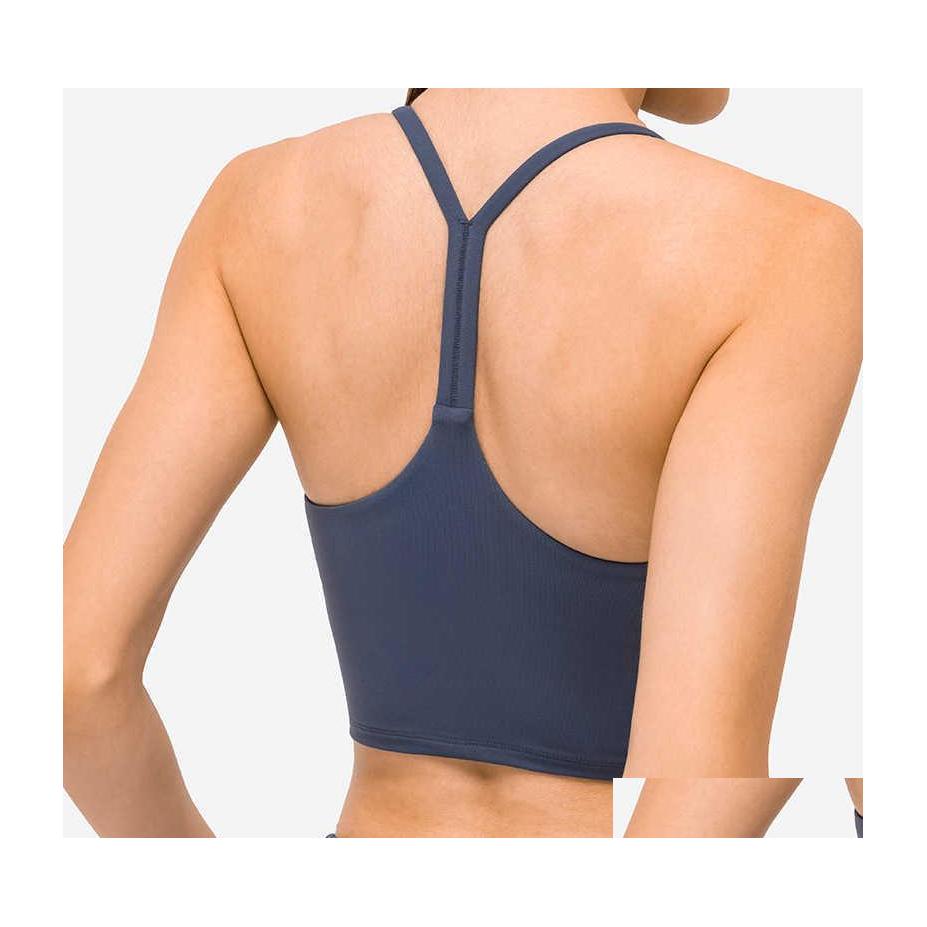 

Yoga Outfits L82 Women Y Shape Thin Straps Tops Training Outfit Vest Fitness Tank Sexy Underwear With Removable Chest Pad Lady Half Dhsuv, Black