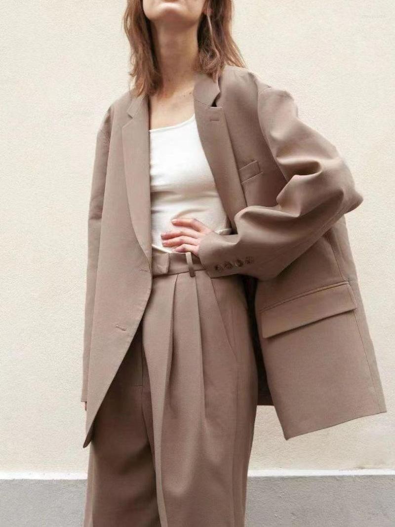 

Women' Two Piece Pants Women Classic Silhouette Loose Suit Coat And Set Autumn Ladies Single-breasted Jacket Office Wear Long Trousers, Suit set