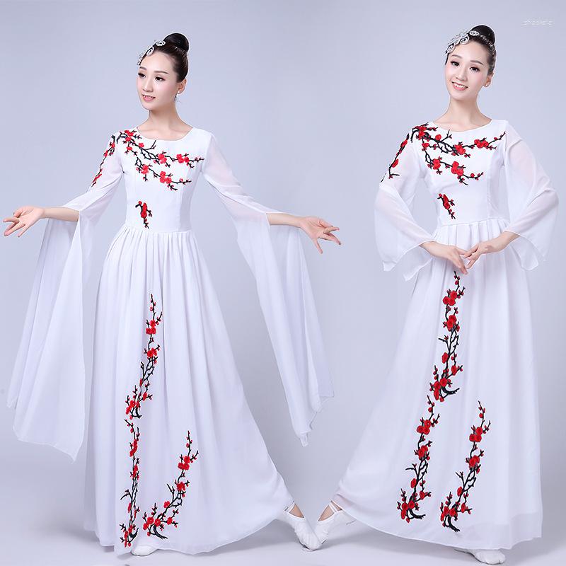 

Stage Wear Chinese Folk Dance Costumes Classical Fan National Clothes Ancient Of China Costume DD1946, White short sleeve