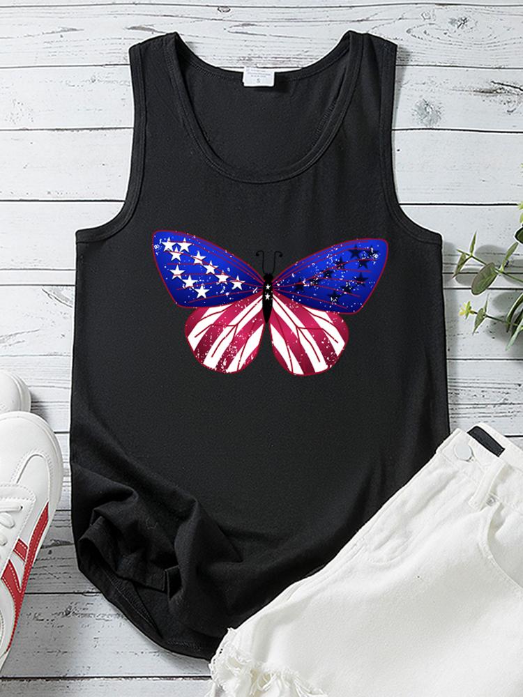 

Women' Tanks Harajuku Summer Sleeveless Tank Top Women Casual 90s Girls Butterfly Print T Shirt Loose Ladies Femme Ropa Aesthetic, Black