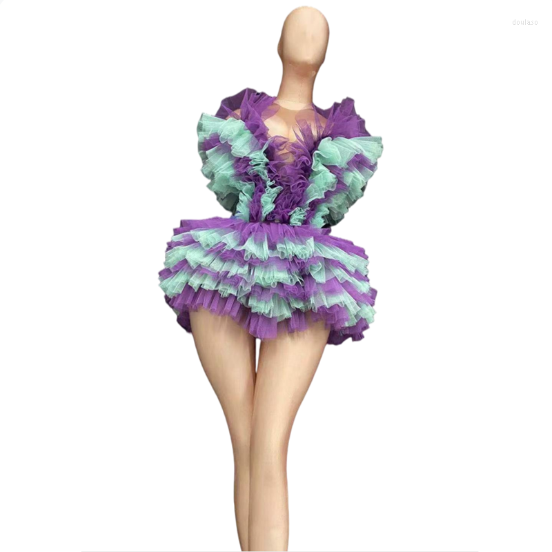 

Stage Wear Women Sexy Party Mesh Purple Tutu Dresses Birthday Wedding Dress For Sleeveless Nightclub DJ Dance, Picture shown