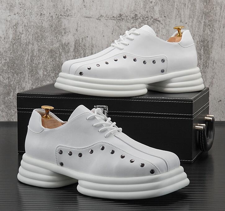 

Men platform Rivets leather shoes square toes sneakers fashion Casual little white shoe breathable non-slip Toe Lace-Up flats comfort Sports Walking Shoes