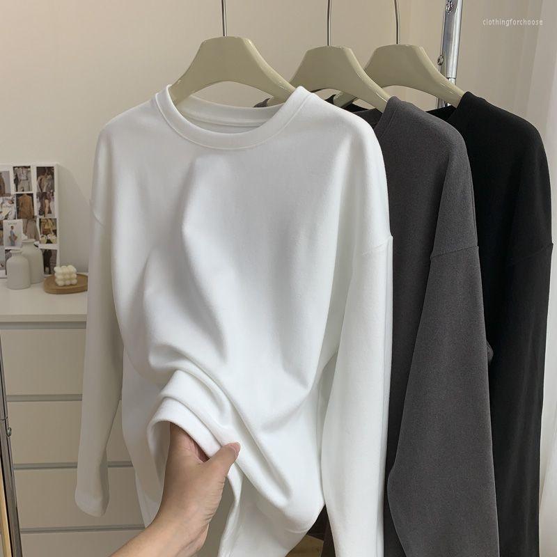 

Women's T Shirts Solid Soft Velvet Round Neck Long Sleeve T-shirt For Autumn Winter With Tops T-shirts Women Clothing Camisetas Ropa Mujer, Black