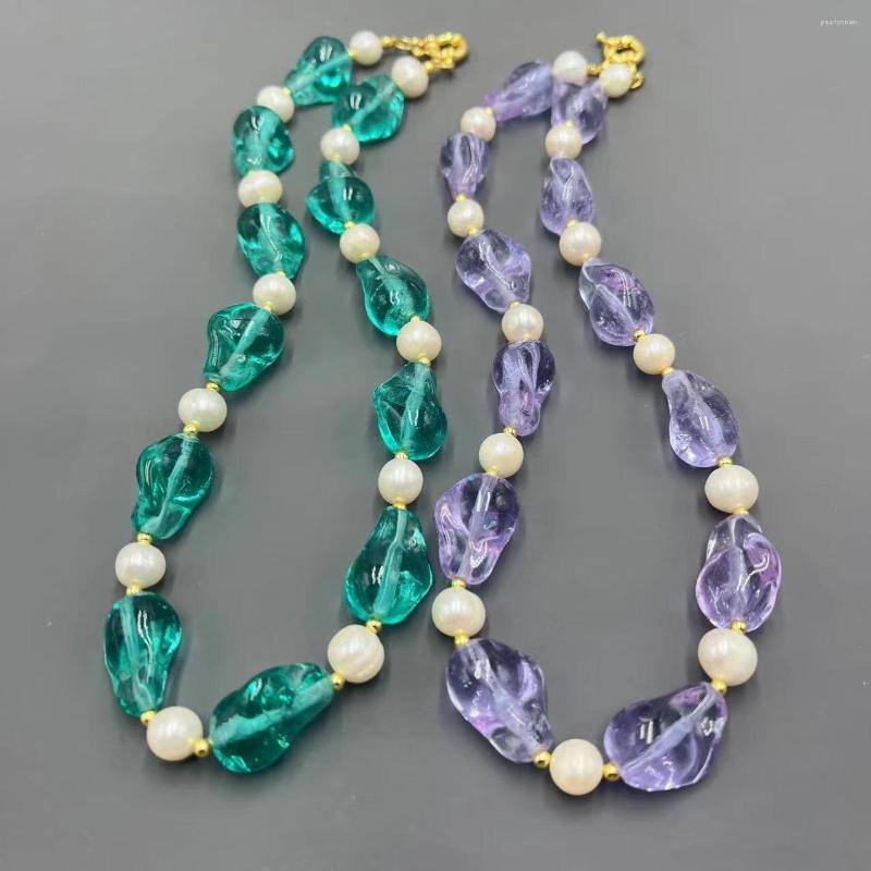 

Chains Vintage Glass Freshwater Pearl Handmade Backflow Necklace