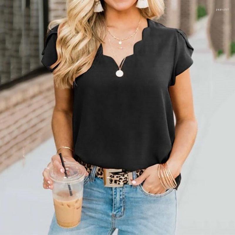 

Women' T Shirts Fashion Women Summer Shirt Top Elegant Casual Chiffon V-neck Loose T-shirt Solid Color Blouse Ladies Tops Streetwear, Black