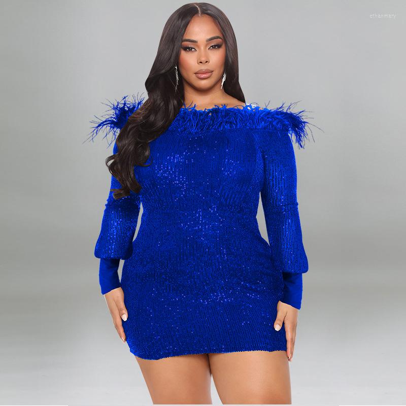 

Casual Dresses S-5XL Feathers Sequins Mini Party Dress 2023 Christmas Slash Neck Off Shoulder Long Sleeve Bodycon Evening Gown Clubwear, Khaki