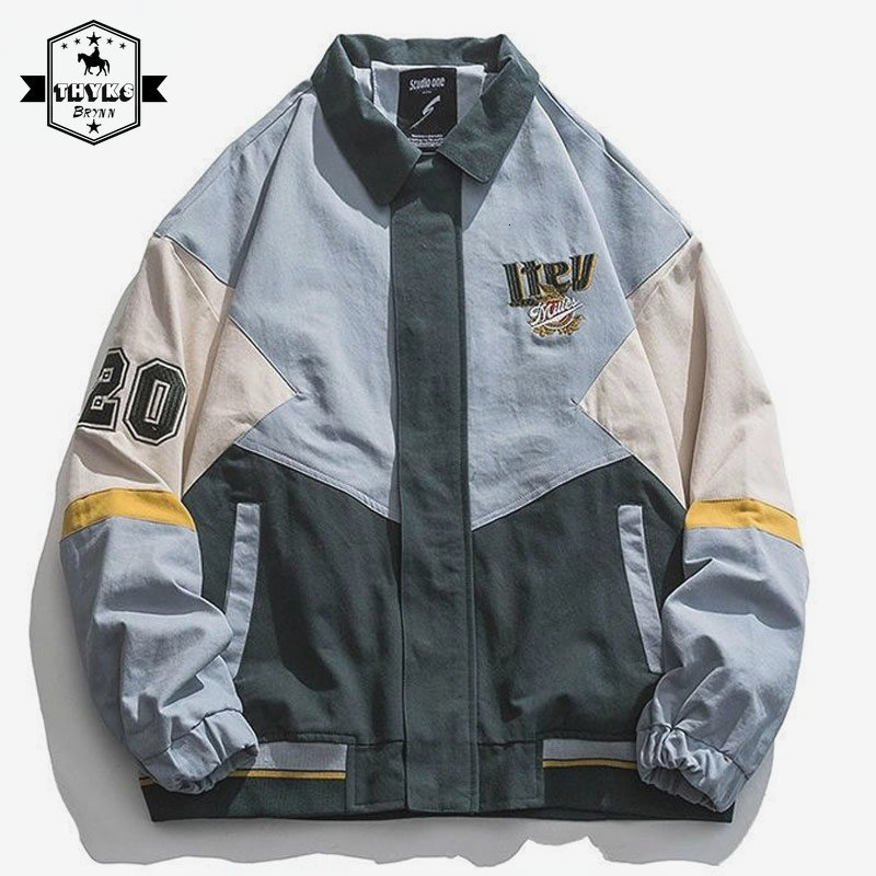 

Men's Jackets American Street Men Bomber Embroidery Color Contrast Loose Jacket Pilot Coat Spring Autumn Hip Hop Korean Fashion Unisex 230213, Navy blue