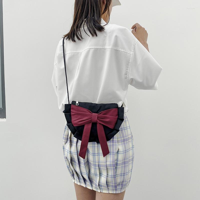 

Evening Bags Fashion Bow Knot Canvas Bag Harajuku Girls Small Square Handbag Shoulder Diagonal Women's Kawaii Messenger, White