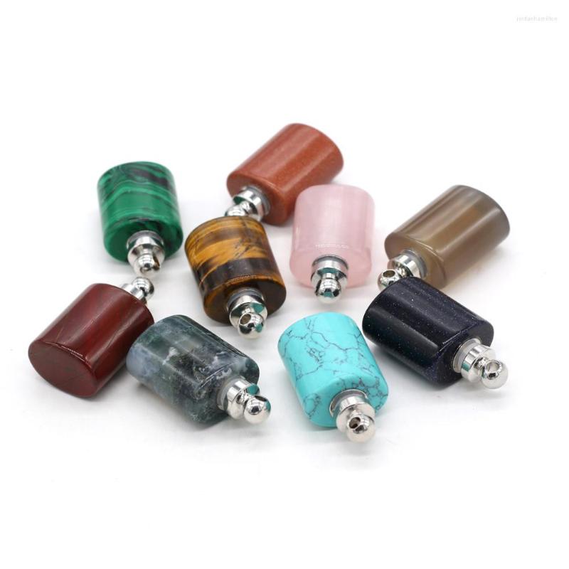 

Pendant Necklaces Natural Semi-Precious Stones Oblate Essential Oil Diffuser Perfume Bottle DIY Charm Jewelry Gifts