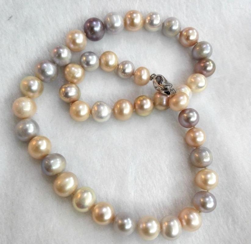 

Chains Women Classic Jewelry 10-11mm White Pink Purple Mixed Pearl Necklace Real Natural Freshwater 18inch 45cm