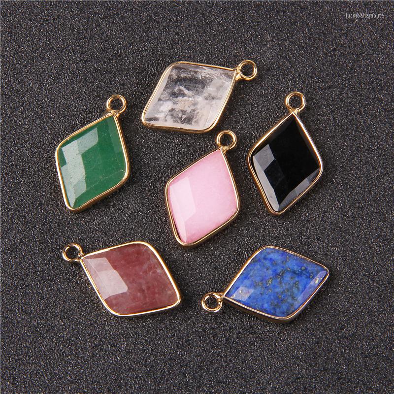 

Pendant Necklaces 2pcs/lot High Quality Rhombus Natural Lapis Lazuli Stone 25x15mm Clear Quartz For Jewelry Making Necklace Gifts